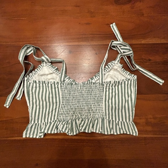 Aerie Striped Tie Shoulder Cropped Ruffle Tank - Picture 2 of 7